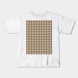 Dark Brown and Forest Green Vintage Retro Pin Check Gingham Plaid Checks Kids T-Shirt